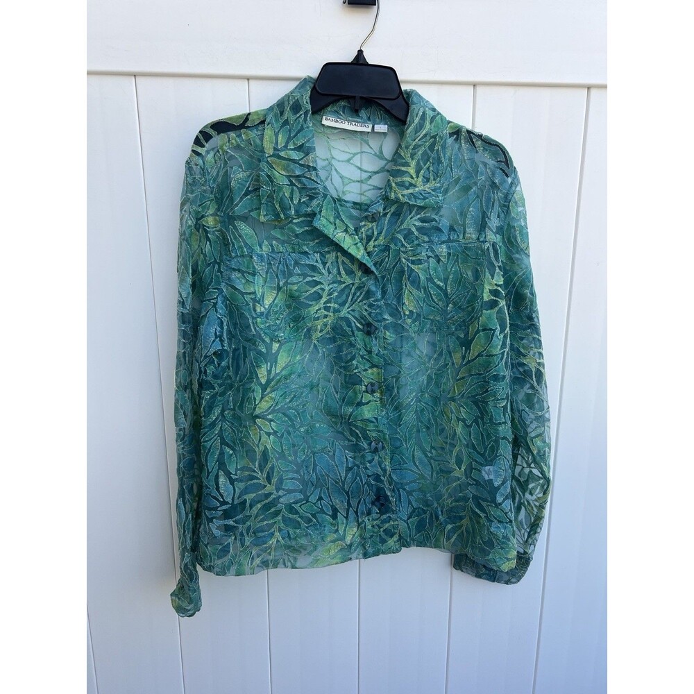 Bamboo Traders Top Sheer Button Up Lightweight Floral Sz Large